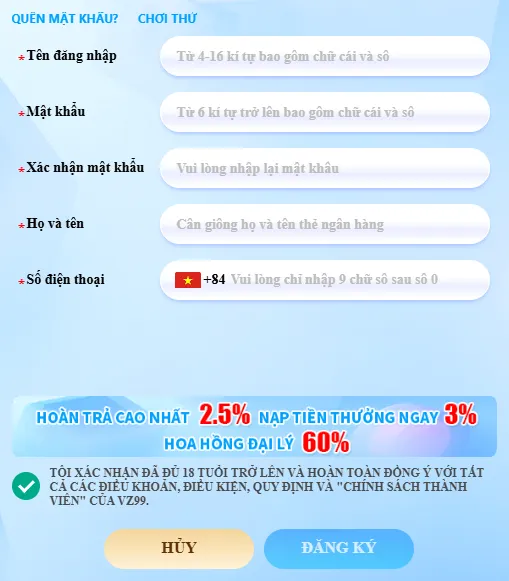 Biểu mẫu đăng ký tài khoản BL55